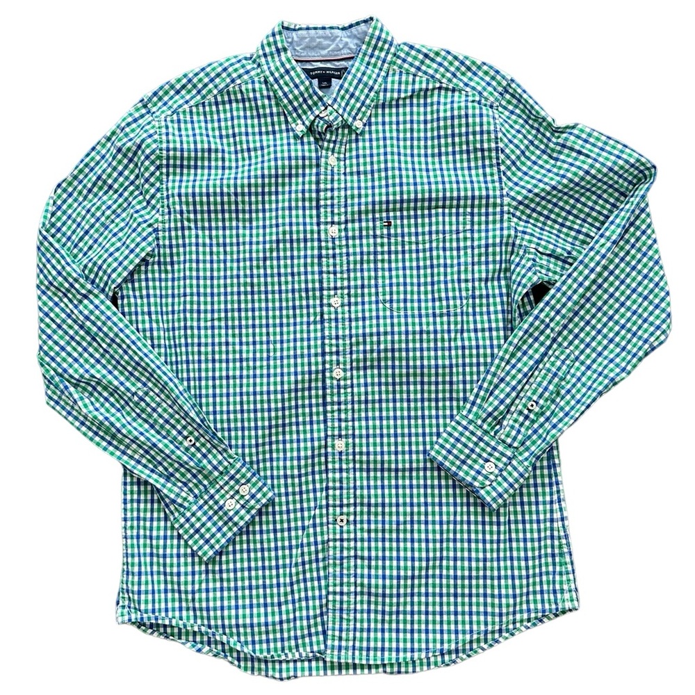 Tommy Hilfiger Blue Green Plaid Check Long Sleeve Shirt